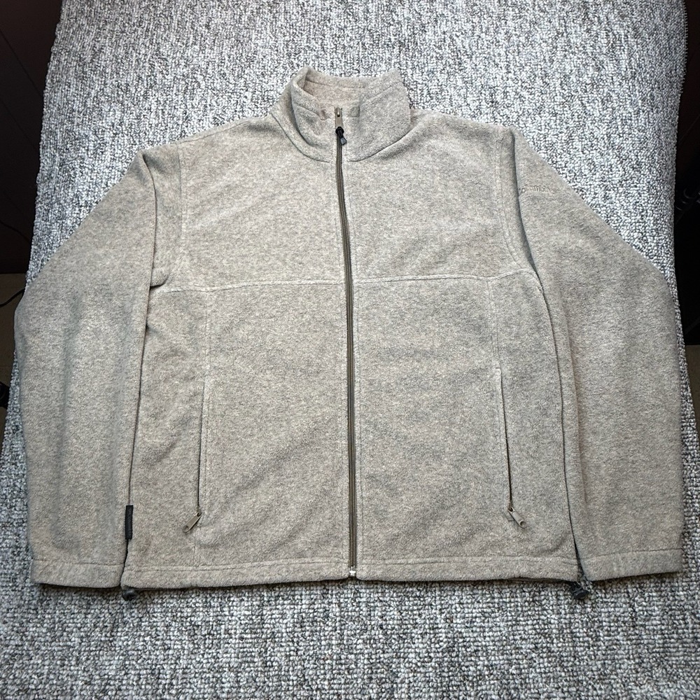 Columbia Jacket Mens Medium Steens Mountain Full Zip Fleece Hiking Beige